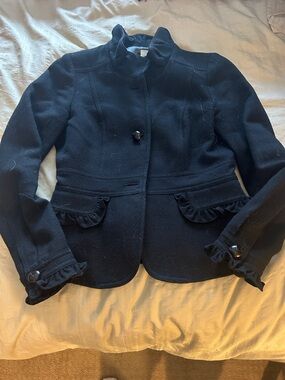 J. Crew Black Ruffle-Trim Wool Blend Blazer